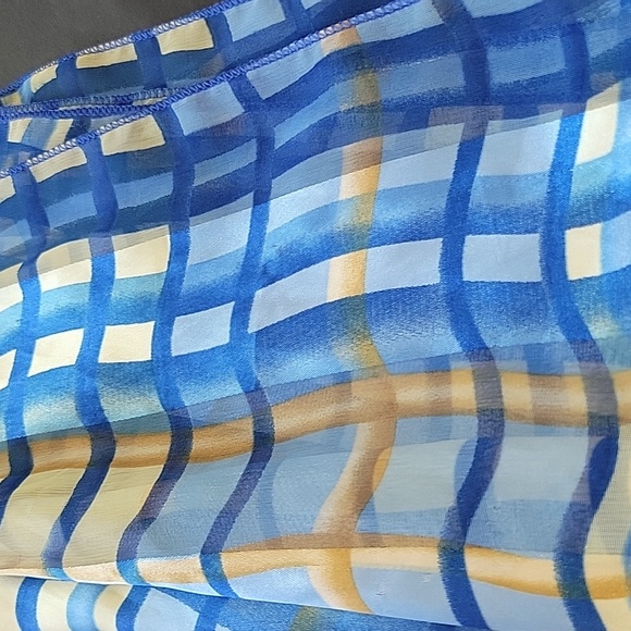 Bright Blue and Yellow Patterned Silk Scarf - Picture 2 of 5